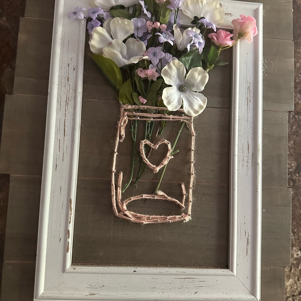 Mason jar, heart, flowers Art with White Frame